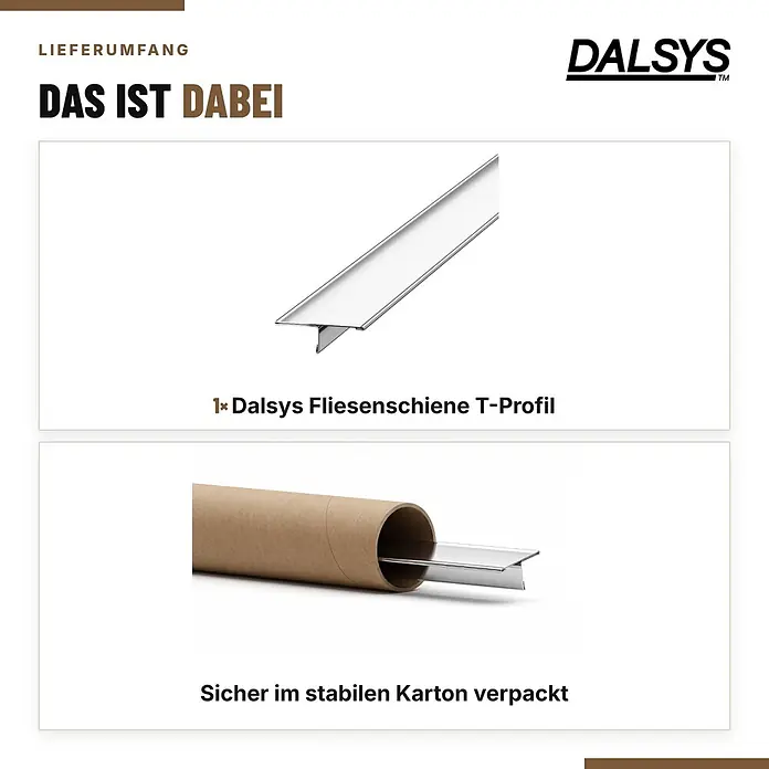 Dalsys T-Profil Fliesenschiene V2A Edelstahl Poliert 2,5 m x 25 mm - 