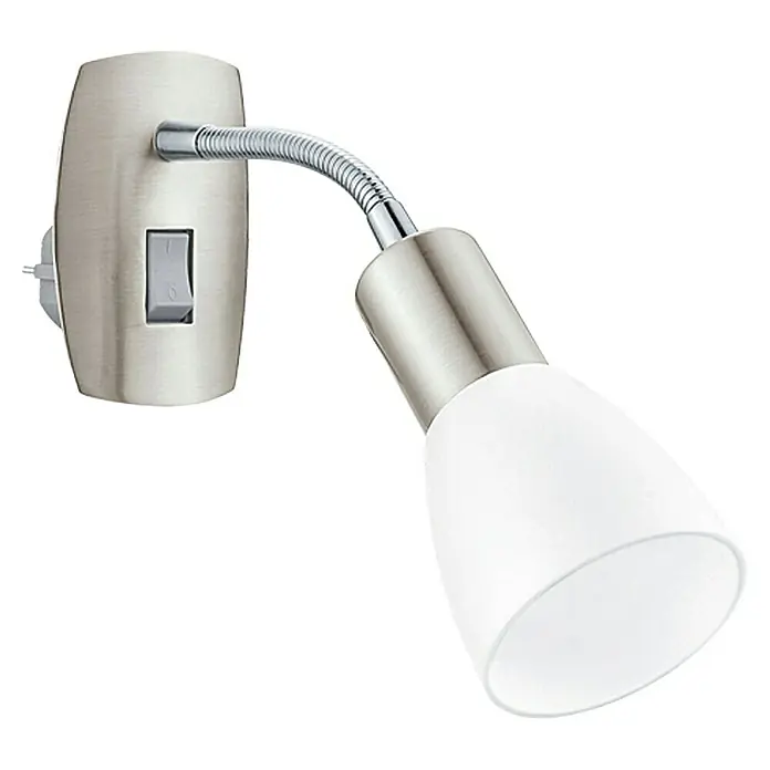 Eglo Dakar 3 Steckdosenspot - Weiß, 25 W - Elegante Wandleuchte mit flexiblem Arm und weißem Lampenschirm für gezielte Beleuchtung. Ideal als Leselampe.