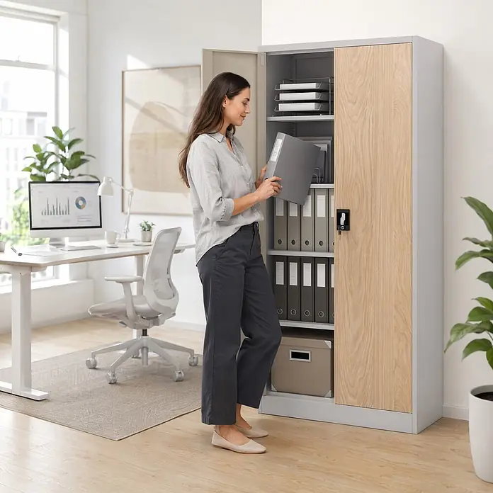 Jan Nowak Büroaktenschrank Aktenschrank JAN, 185 x 90 x 40 cm, Grau / Eiche Sonoma - 