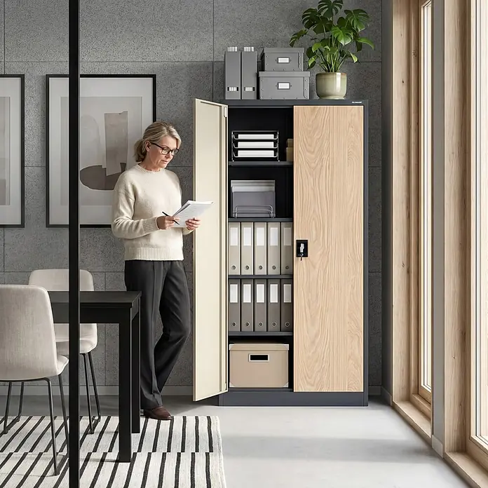 Jan Nowak Büroaktenschrank Aktenschrank JAN, 185 x 90 x 40 cm, Anthrazit / Eiche Sonoma - 