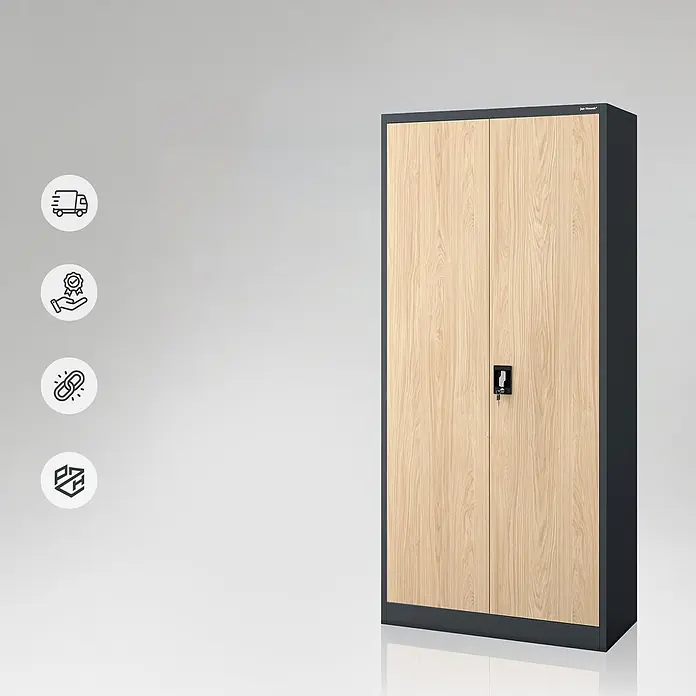 Jan Nowak Büro-Aktenschrank JAN H, 195 x 90 x 40 cm, anthrazit / Eiche Sonoma - 
