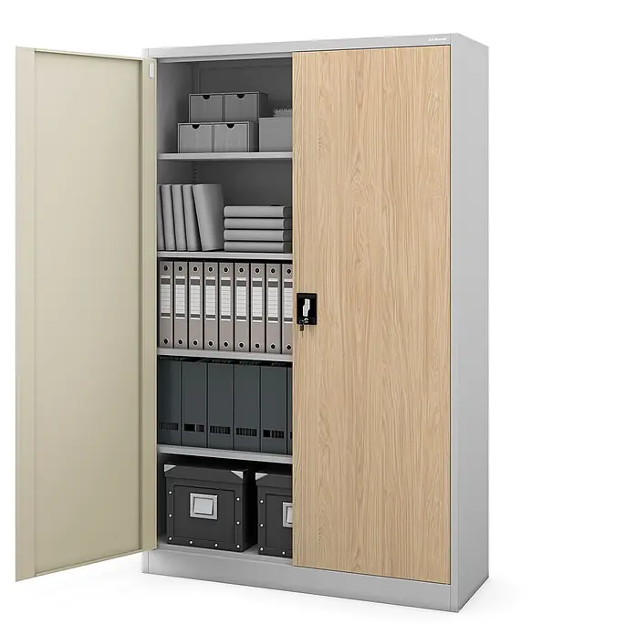 Jan Nowak Metall-Aktenschrank JAN II, 185 x 115 x 40 cm, grau / Eiche Sonoma - 