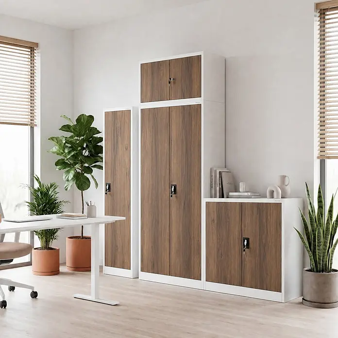 Jan Nowak Büroaktenschrank Aktenschrank JAN, 185 x 90 x 40 cm, Weiß/Nussbaum - 