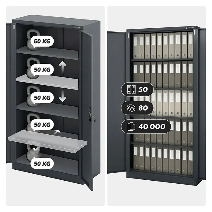 Jan Nowak Büroaktenschrank Aktenschrank JAN, 185 x 90 x 40 cm, Weiß/Nussbaum - 