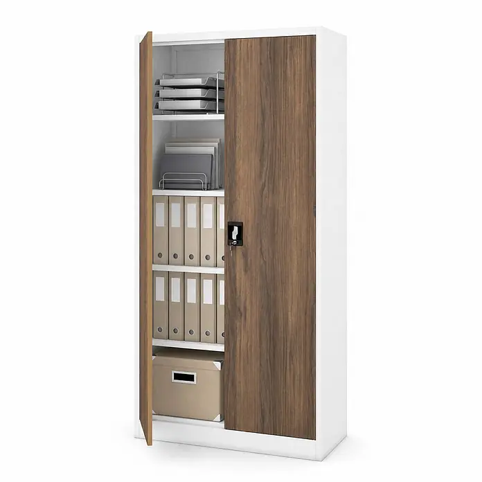 Jan Nowak Büroaktenschrank Aktenschrank JAN, 185 x 90 x 40 cm, Weiß/Nussbaum - 