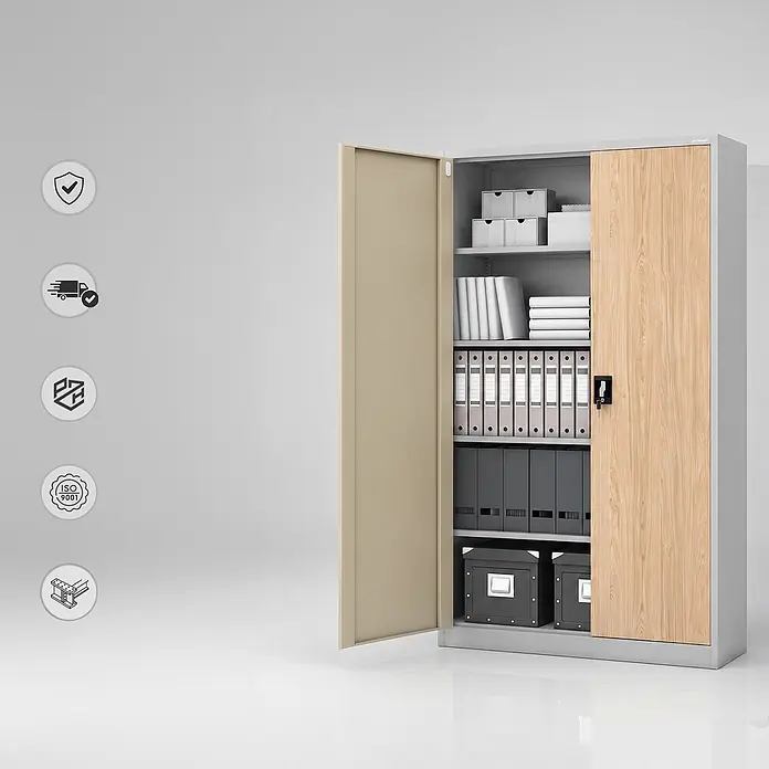 Jan Nowak Metall-Aktenschrank JAN II, 185 x 115 x 40 cm, grau / Eiche Sonoma - 