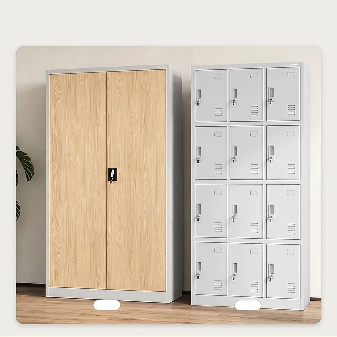 Jan Nowak Metall-Aktenschrank JAN II, 185 x 115 x 40 cm, grau / Eiche Sonoma - 