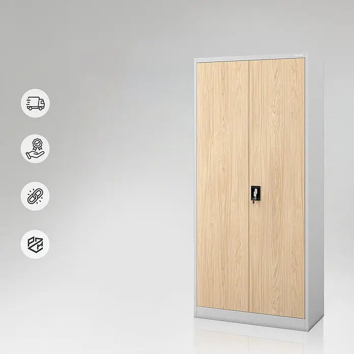 Jan Nowak Büro-Aktenschrank JAN H, 195 x 90 x 40 cm, grau / Eiche Sonoma - 