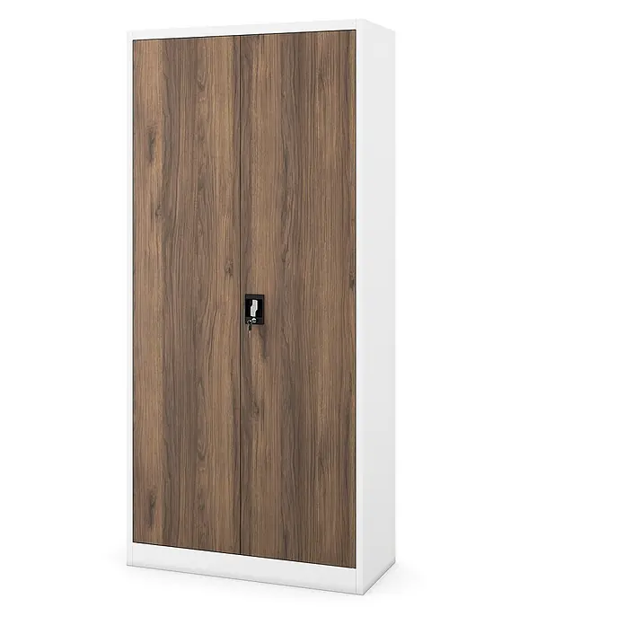 Jan Nowak Büro-Aktenschrank JAN H, 195 x 90 x 40 cm, weiß/nussbaum - 