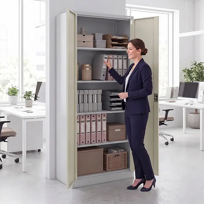 Jan Nowak Büro-Aktenschrank JAN H, 195 x 90 x 40 cm, grau / Eiche Sonoma - 