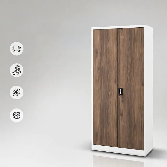 Jan Nowak Büro-Aktenschrank JAN H, 195 x 90 x 40 cm, weiß/nussbaum - 
