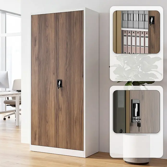 Jan Nowak Büro-Aktenschrank JAN H, 195 x 90 x 40 cm, weiß/nussbaum - 