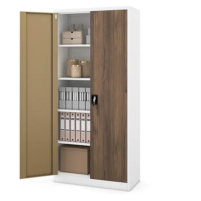 Jan Nowak Büro-Aktenschrank JAN H, 195 x 90 x 40 cm, weiß/nussbaum - 