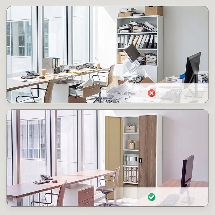 Jan Nowak Büro-Aktenschrank JAN H, 195 x 90 x 40 cm, weiß/nussbaum - 