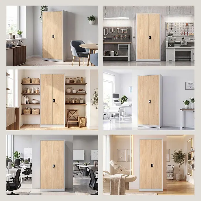 Jan Nowak Büro-Aktenschrank JAN H, 195 x 90 x 40 cm, grau / Eiche Sonoma - 