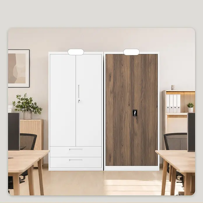Jan Nowak Büro-Aktenschrank JAN H, 195 x 90 x 40 cm, weiß/nussbaum - 
