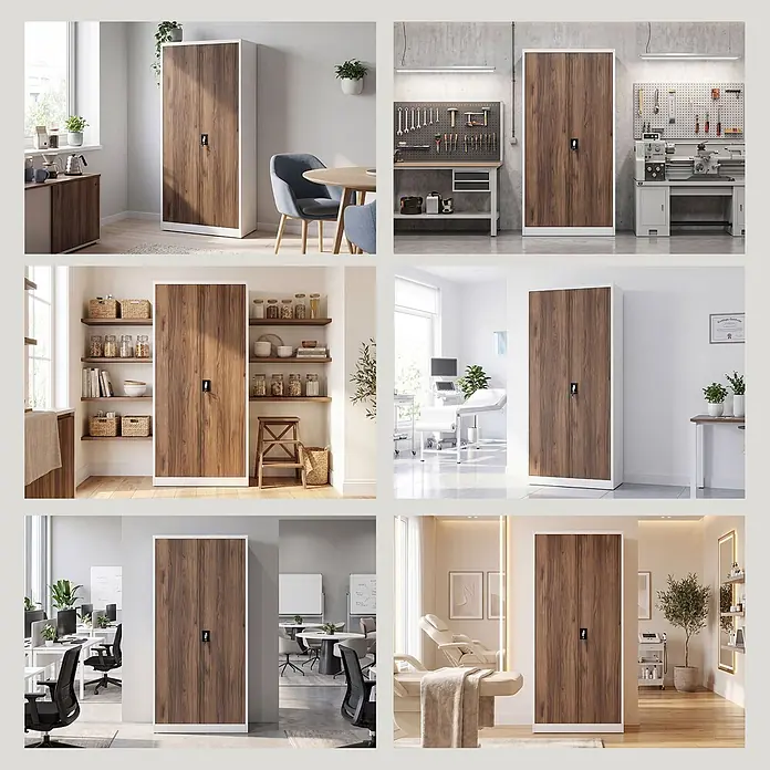 Jan Nowak Büro-Aktenschrank JAN H, 195 x 90 x 40 cm, weiß/nussbaum - 