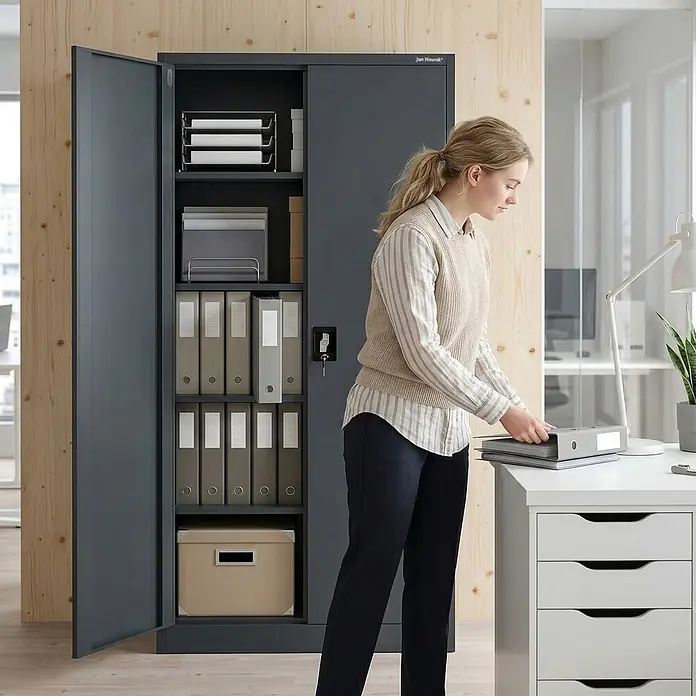 Jan Nowak Büroaktenschrank Aktenschrank JAN, 185 x 90 x 40 cm, Anthrazit / Eiche Sonoma - 