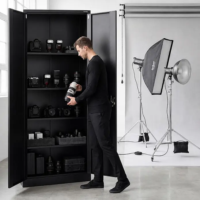 Jan Nowak Metallschrank JAN H2200, 220 x 90 x 40 cm, schwarz - 
