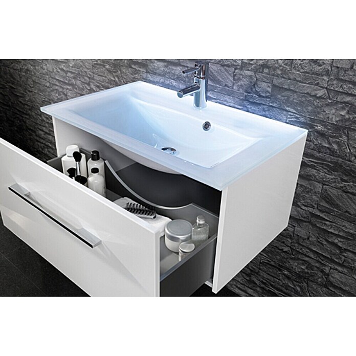 Camargue Stella Wastafelonderkast (47 x 80 x 39 cm, 1 ladekast, Met verlichting, Wit)