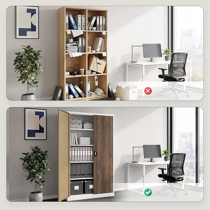 Jan Nowak Metall-Aktenschrank JAN II, 185 x 115 x 40 cm, Weiß/nussbraun - 