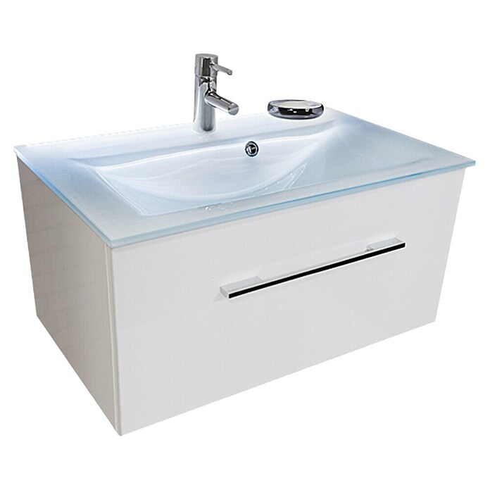 Camargue Stella Wastafelonderkast (47 x 80 x 39 cm, 1 ladekast, Met verlichting, Wit)