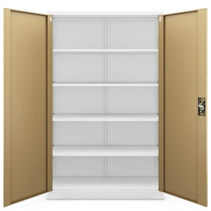 Jan Nowak Metall-Aktenschrank JAN II, 185 x 115 x 40 cm, Weiß/nussbraun - 