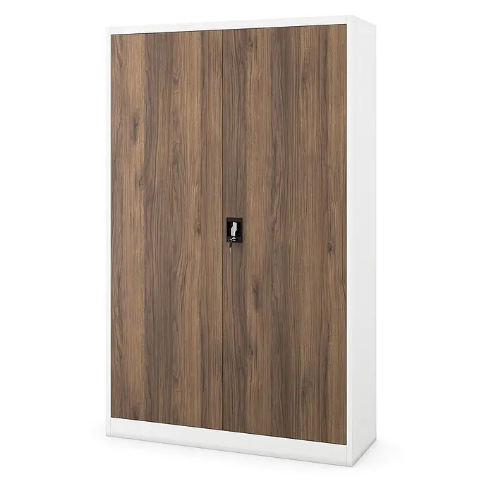 Jan Nowak Metall-Aktenschrank JAN II, 185 x 115 x 40 cm, Weiß/nussbraun - 