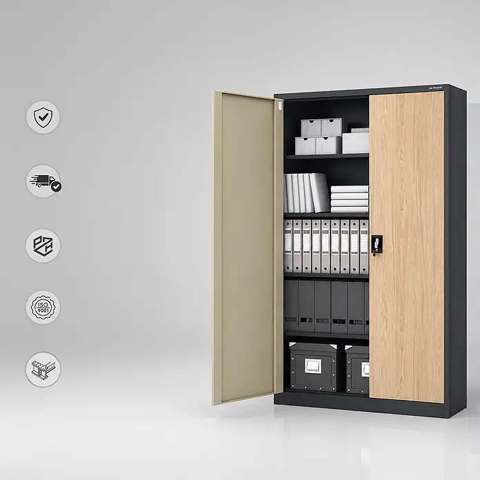 Jan Nowak Metall-Aktenschrank JAN II, 185 x 115 x 40 cm, anthrazit / Eiche Sonoma - 
