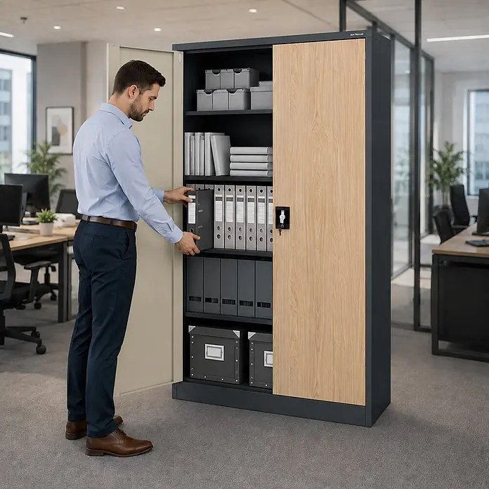 Jan Nowak Metall-Aktenschrank JAN II, 185 x 115 x 40 cm, anthrazit / Eiche Sonoma - 