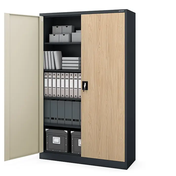 Jan Nowak Metall-Aktenschrank JAN II, 185 x 115 x 40 cm, anthrazit / Eiche Sonoma - 