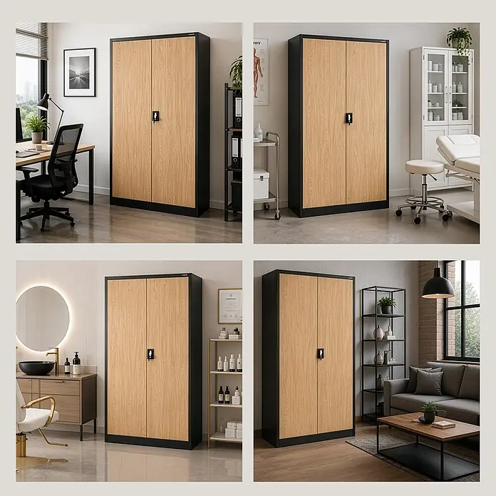 Jan Nowak Metall-Aktenschrank JAN II, 185 x 115 x 40 cm, anthrazit / Eiche Sonoma - 