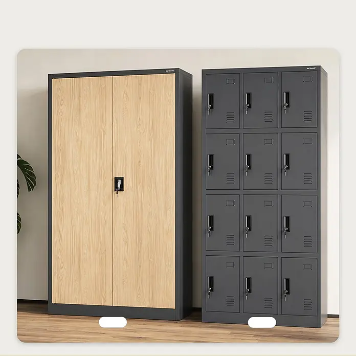 Jan Nowak Metall-Aktenschrank JAN II, 185 x 115 x 40 cm, anthrazit / Eiche Sonoma - 