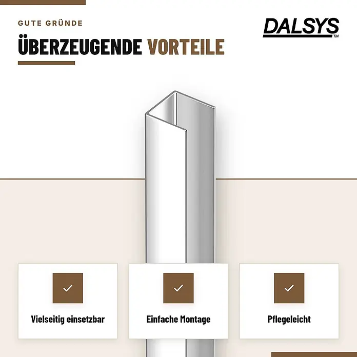 Dalsys Fliesenprofil U Edelstahl V2A Poliert 2,5 m 10 mm - 