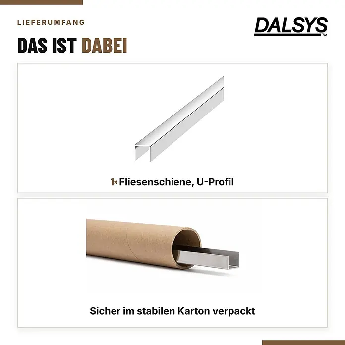 Dalsys Fliesenprofil U Edelstahl V2A Poliert 2,5 m 10 mm - 