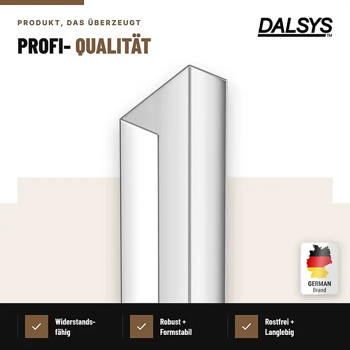 Dalsys Fliesenprofil U-Profil Edelstahl V2A Poliert 2,5 m x 25 mm - 
