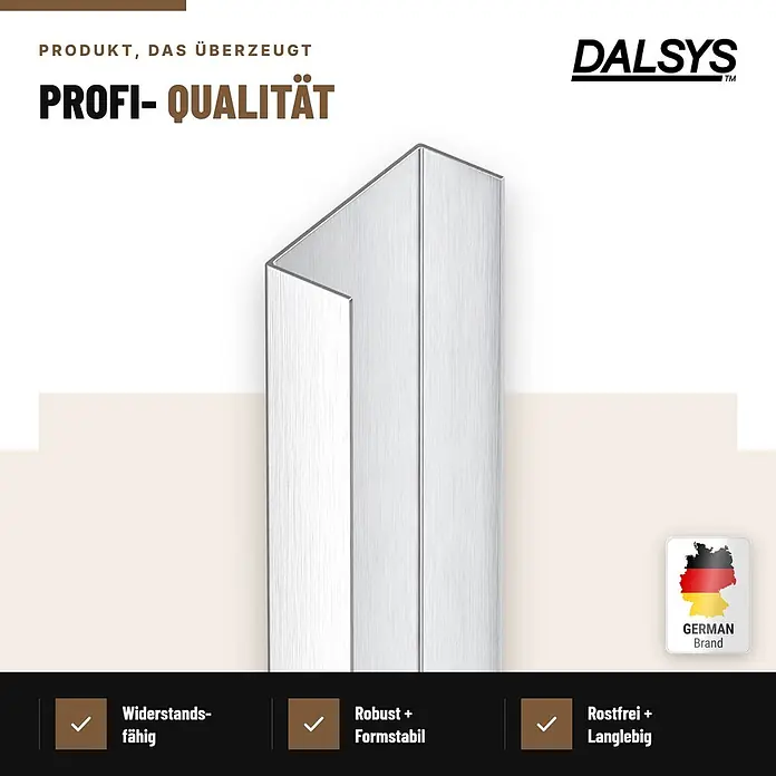 Dalsys Fliesenschiene U Profil V2A Gebürstet 2,5 m x 25 mm - 