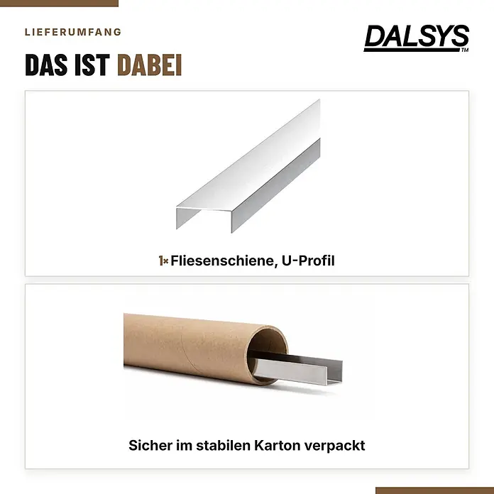 Dalsys Fliesenschiene U Profil V2A Gebürstet 2,5 m x 25 mm - 