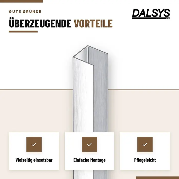 Dalsys Fliesenschiene U Profil V2A Edelstahl Gebürstet 2,5 m x 10 mm - 