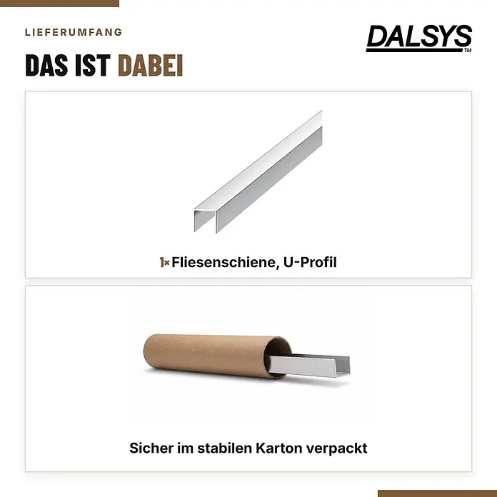 Dalsys Fliesenschiene U Profil V2A Edelstahl Gebürstet 2,5 m x 10 mm - 