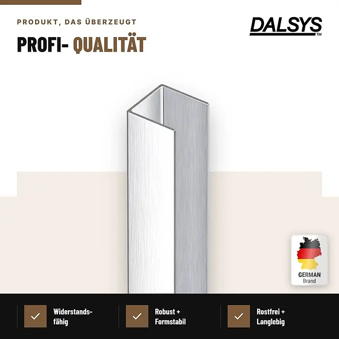 Dalsys Fliesenschiene U Profil V2A Edelstahl Gebürstet 2,5 m x 10 mm - 