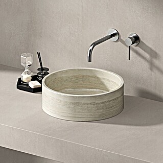 Best Design Opzetwastafel Pureline (Zonder overloop, White-wooden, Natuursteen)