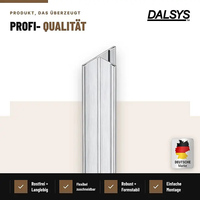 Dalsys Fliesenprofil T-Profil V2A Edelstahl Gebürstet 2,5 m x 15 mm - 