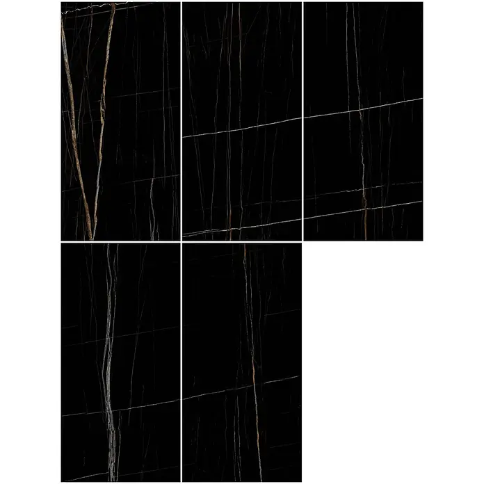 Feinsteinzeugfliese ELEGANCE BLACK – 60 x 120 cm, Marmoroptik, Brillant - 
