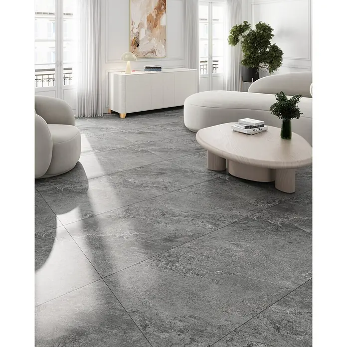 Feinsteinzeugfliese LUMOS GREY – 60 x 120 cm, Marmoroptik, Matt - 