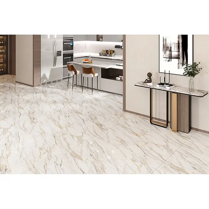 Feinsteinzeugfliese ZEBRINO GOLD – 60 x 120 cm, Marmoroptik, Brillant - 