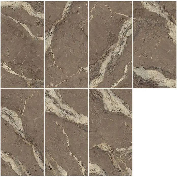 Feinsteinzeugfliese BERRY BROWN – 60 x 120 cm, Marmoroptik, Brillant - 
