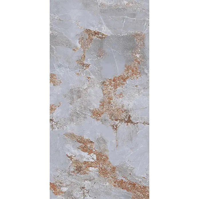 Feinsteinzeugfliese MARMO METALLO – 60 x 120 cm, Marmor-Metalloptik, Matt -  - Graue Marmoroptik-Fliese mit auffälligen rostorangefarbenen und braunen Adern.