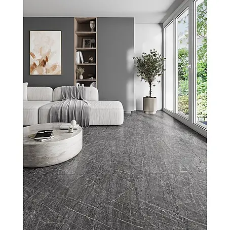 Feinsteinzeugfliese TESSINO BLACK – 60 x 120 cm, Marmoroptik, Matt
