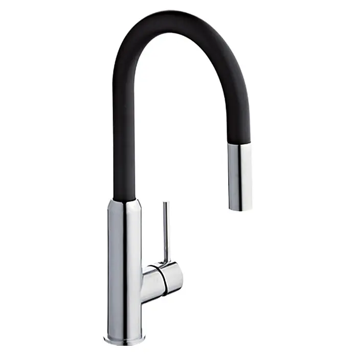 Camargue Spültischarmatur Madrid - Schwarz, Glänzend, Schwenkbar - Einhand-Küchenarmatur mit schwarzem, flexiblem Auslauf und verchromten Elementen. Elegantes Design für jede moderne Küche.